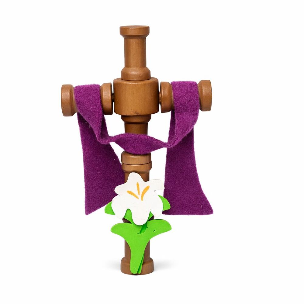 Hand Assembled Vintage Wooden Cross Easter Decor Foam Felt Christian Religious